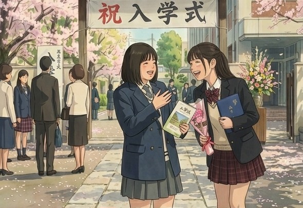 通信制高校の入学式で友達を作っている様子