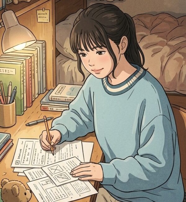受験に向けてもらったプリントを自宅で取り組む様子